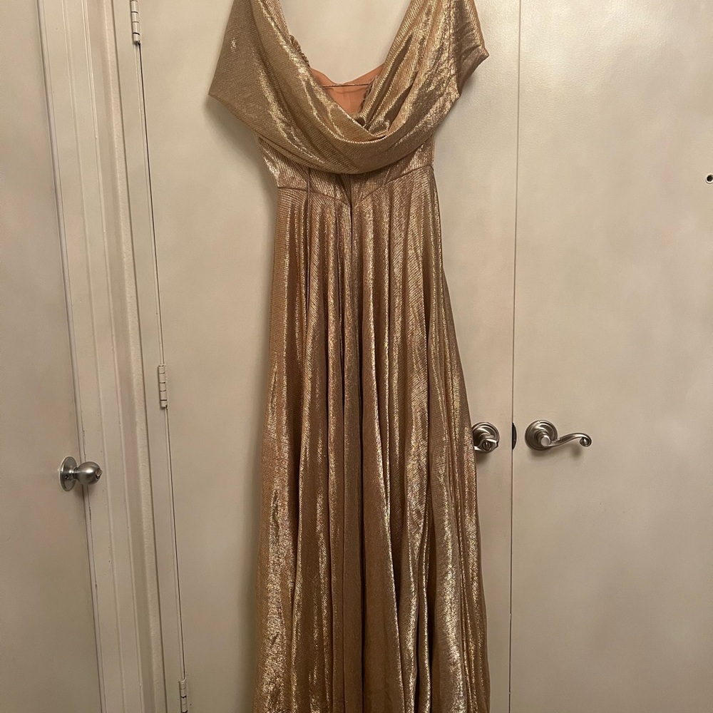 Gold Ruched Cowl Neck Wedding Gown